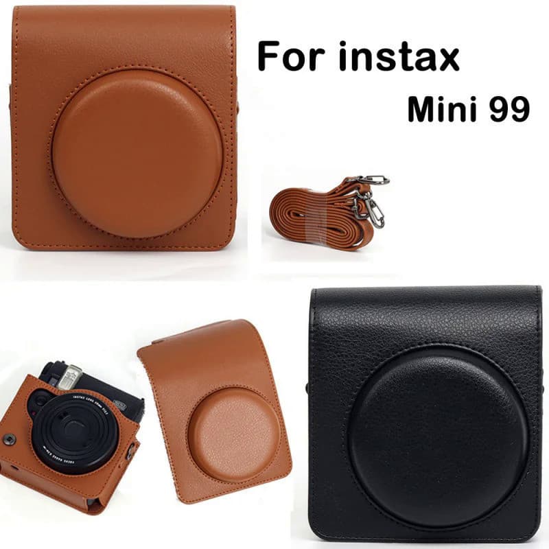 Case Capa para Fujifilm Instax Mini 99 Bolsa Couro PU ou Cristal Transparente com Alça