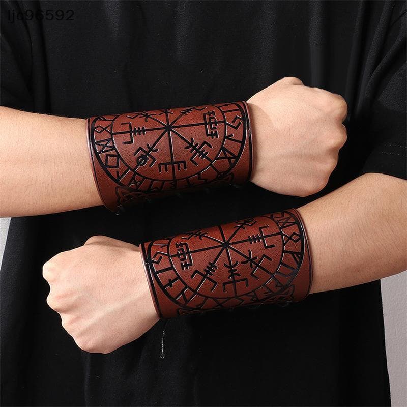 [ljc] Moda Punk Masculino Feminino Cosplay Pulseira De Couro Larga Braço Armadura Manguito Protetor De Pulso Padrão Viki