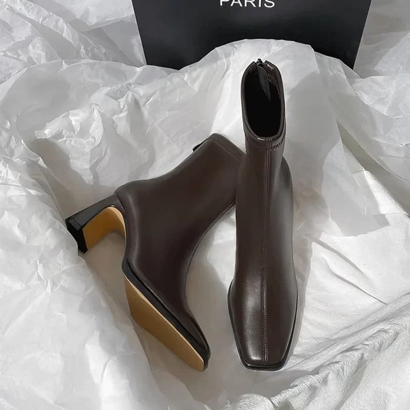 Botas de Cano Curto Femininas Vintage de Algodão Quente, Elegantes e Modernas, com Bico Quadrado, Salto Grosso, para Out