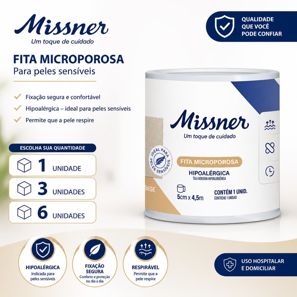 Fita Microporosa Bege 5cm X 4,5m Micropore Curativo Missner