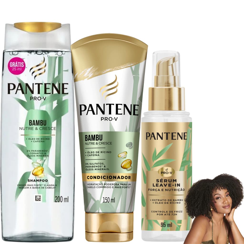 Kit Pantene Bambu Shampoo Condicionador Leave-In Óleo Nutre