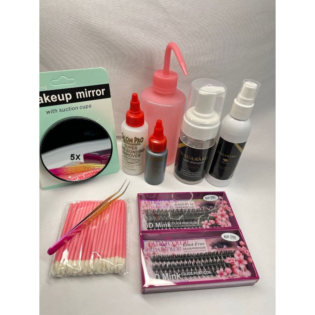 Kit profissional extenção de cílios Tufos cola Salon pro Shampoo Nagaraku