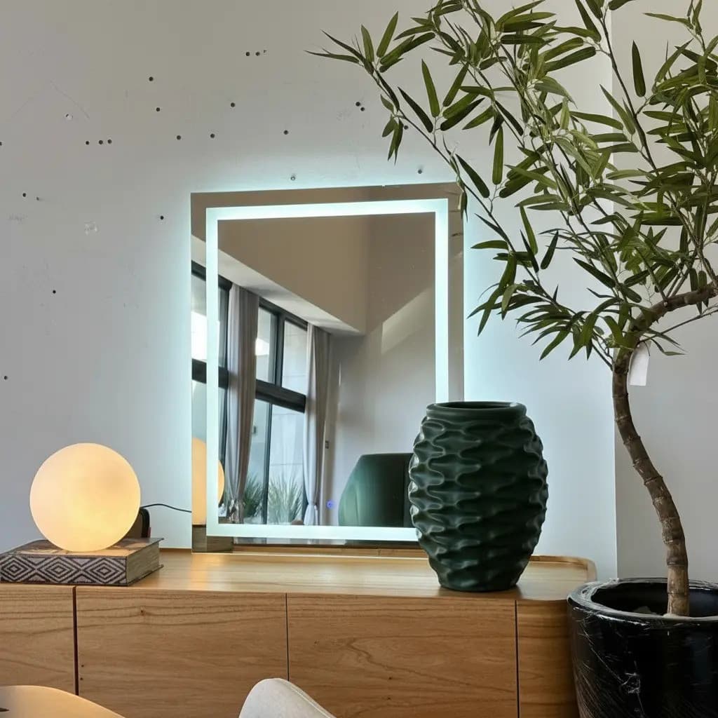 Espelho Quadrado 60x60 Cm Jateado Com Led Lapidado Decoração