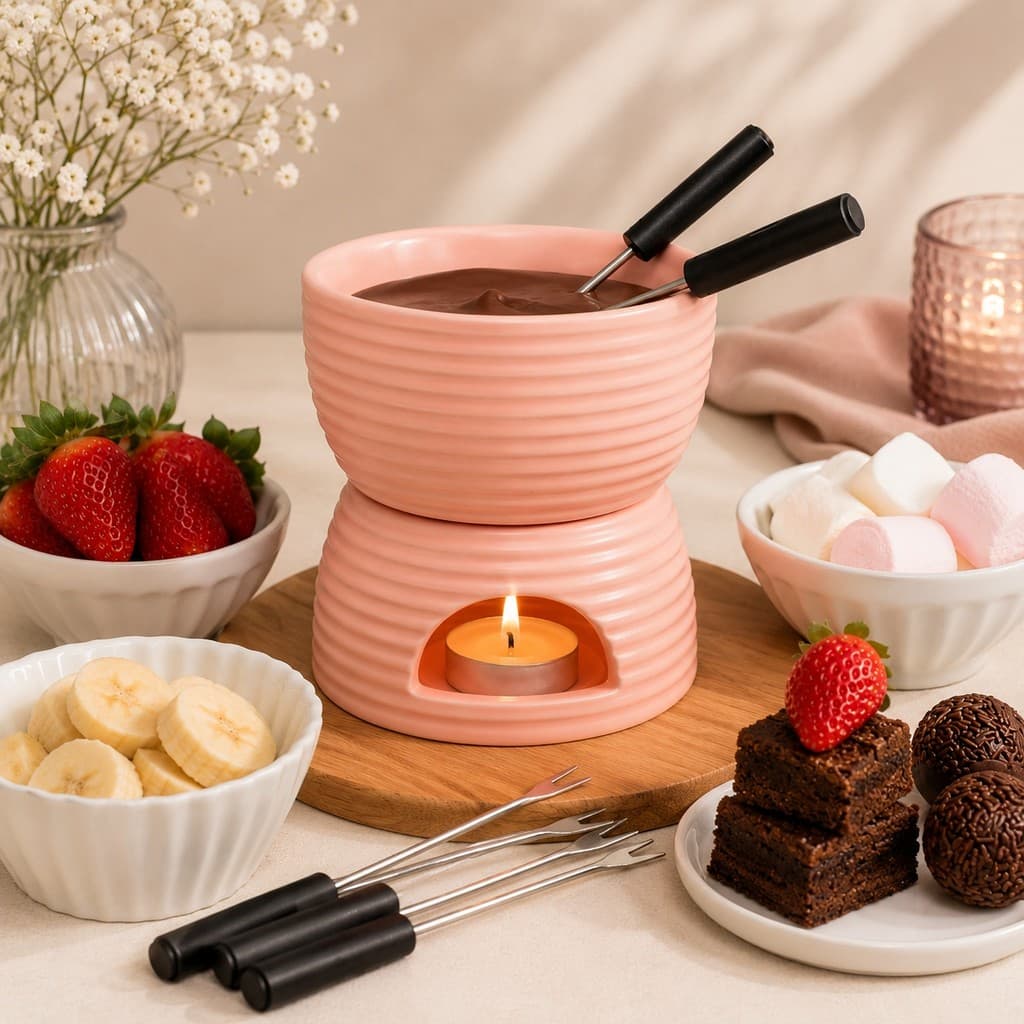 APARELHO DE FONDUE 6 PECAS PARA DUAS PESSOAS LINES ROSA