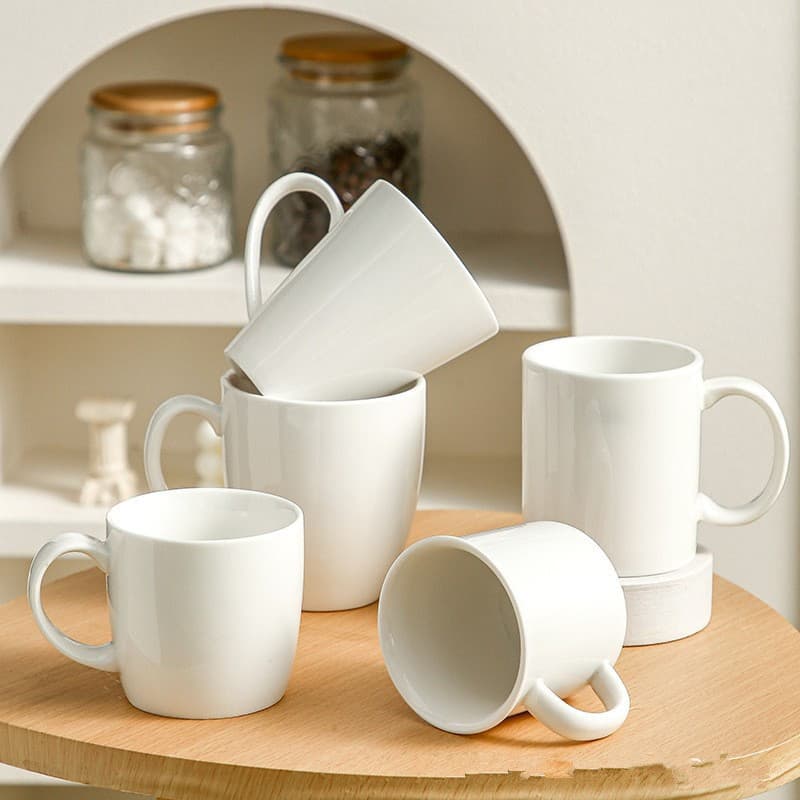 Caneca de cerâmica branca pura hotel dedicado simples grande xícara de café casal leite café da manhã exportação comérci