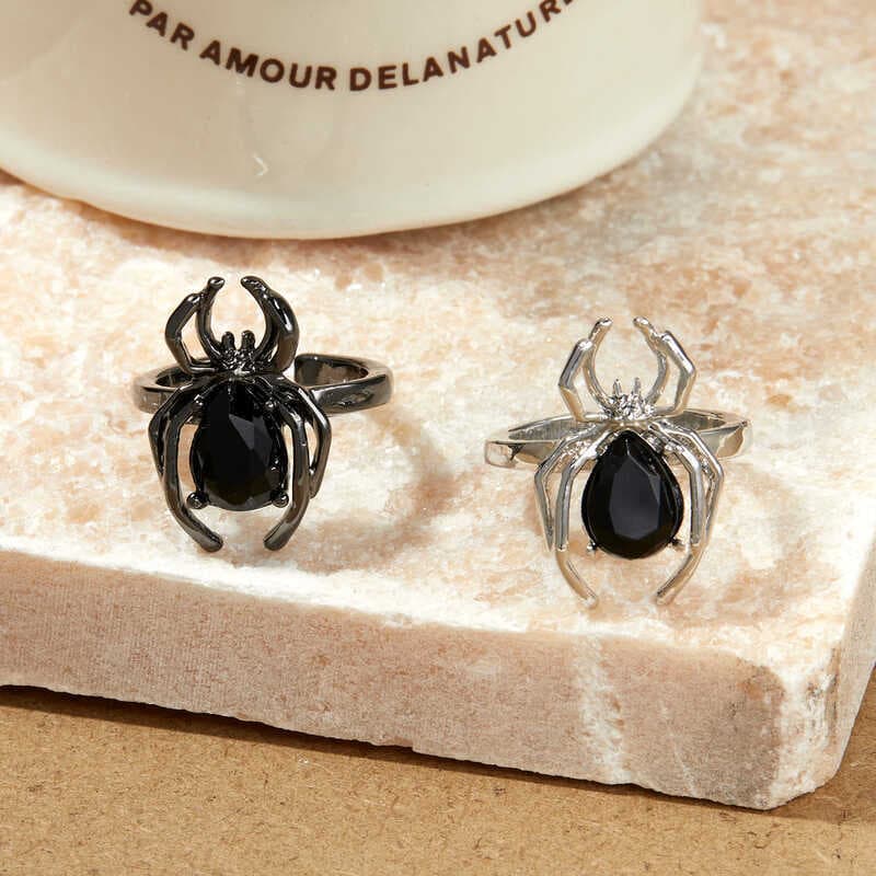 Ins nicho Design legal vento escuro preto Halloween diamante aranha anel doce legal aberto único anel de aranha