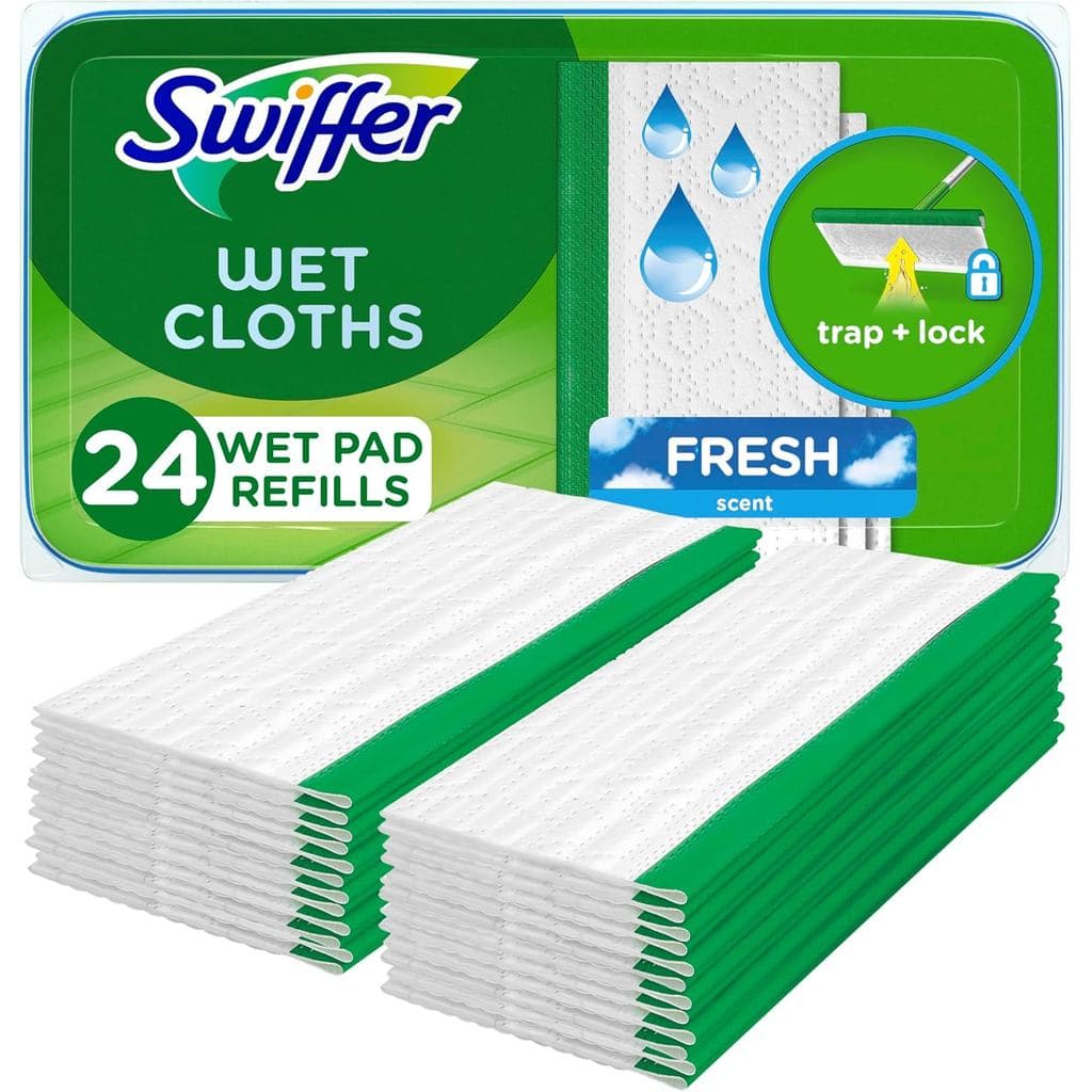 Swiffer Sweep + Mop, Refil de Panos Úmidos, Limpador de Pisos para Sujeira, Poeira, Cabelo, Panos de Limpeza para Passar
