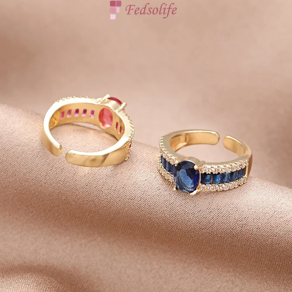 Anel de Aço Inoxidável Banhado a Ouro Verde/Esmeralda Oval da Fedsolife, Estilo Coreano F5CY ZLHY