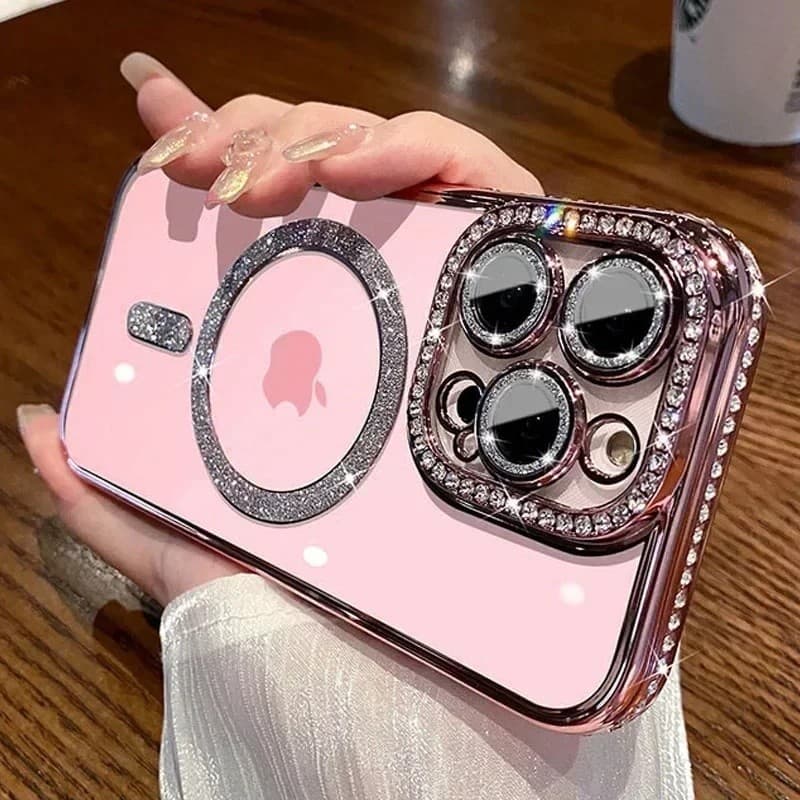 Capa Capinha Magsafe Brilho Luxo Strass compatível iPhone 11 12 13 14 15 16 normal, pro e Prom