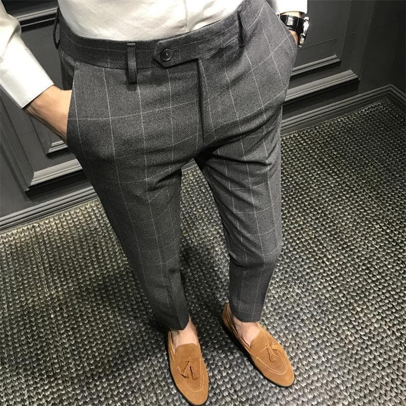 Primavera outono xadrez calças casuais masculinas magro-ajuste calças magras calças britânicas calças masculinas na moda