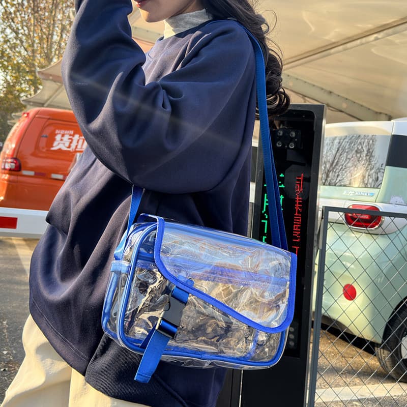 Bolsa transversal transparente simples, bolsa de ombro impermeável de nicho INS para uso externo, bolsa transparente de