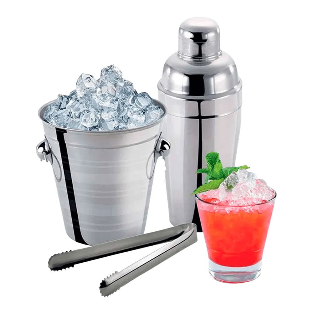 Kit Barman Aço Inox 500ml Coqueteleira Balde Pegador Wincy
