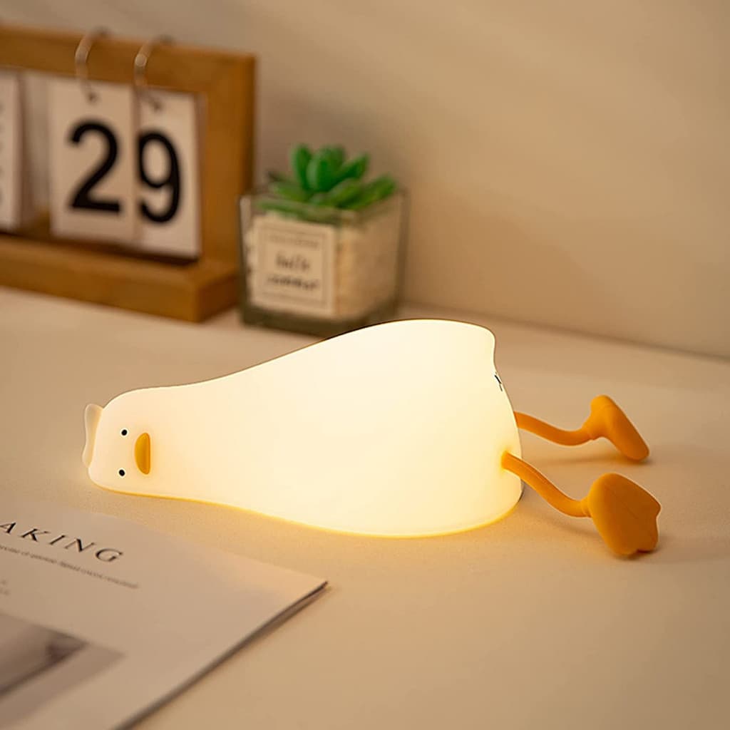 Luminária de Pato Gaivota Macia Silicone - LED - Recarregável c/ Cabo USB - Touch Luz Quente - Abajur Patinho -Decoração