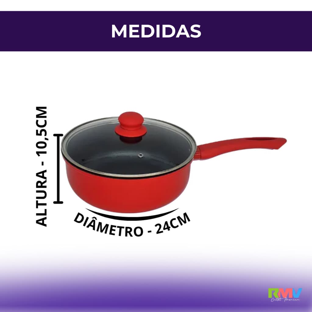 Panela Com Tampa Fogão de Indução Nanocerâmico Revestimento 24cm 3,5 Litros