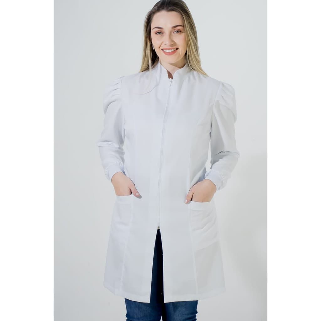 Jaleco Feminino Gabardine Manga Princesa com Zíper e Punho | Jaleco Profissional Saúde e Estética