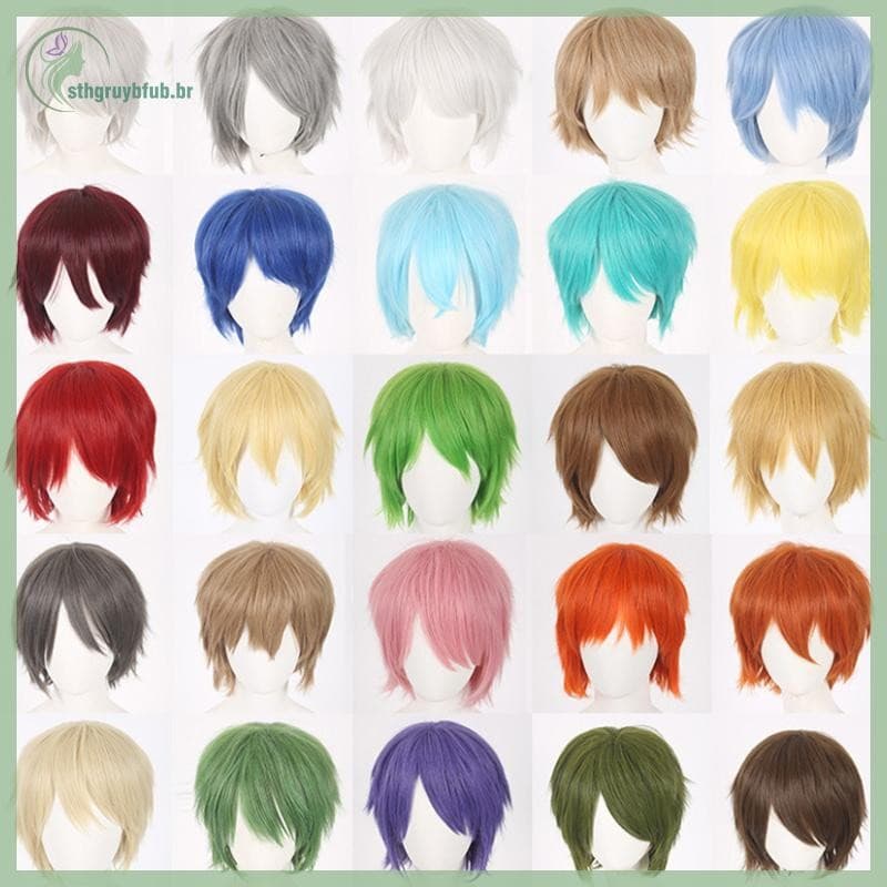 STHB Universal Sintético Colorido Curto Natural Cosplay Perucas Masculino Cabelo Festa Penteado Extensões De BR