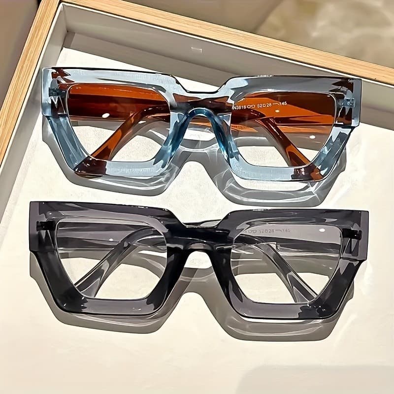 Óculos de Sol Fashion com Armação Quadrada Oversized e Lentes Transparentes, Design Elegante de Aro Completo, Material d
