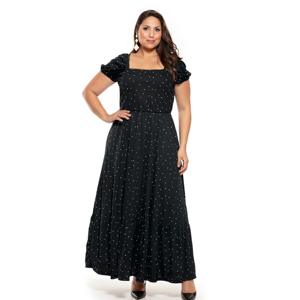 Vestido Longo com Mangas Bufantes – Moda Plus Size