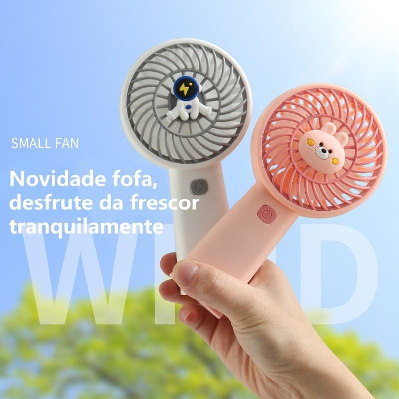 Ventilador pequeno de desenho animado de estudante, recarregável, três em um, portátil, de mesa