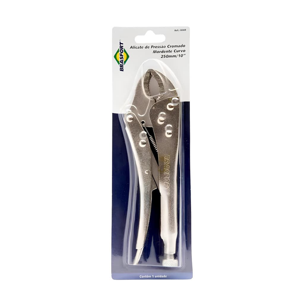 ALICATE DE PRESSÃO BRASFORT CROMADO MORDENTE CURVO 10"