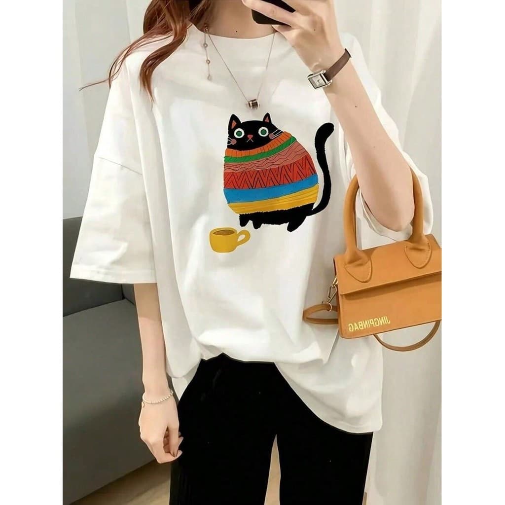 Camiseta Feminina Gato Gordinho Blusa Gatinho Charmoso Puro Algodão