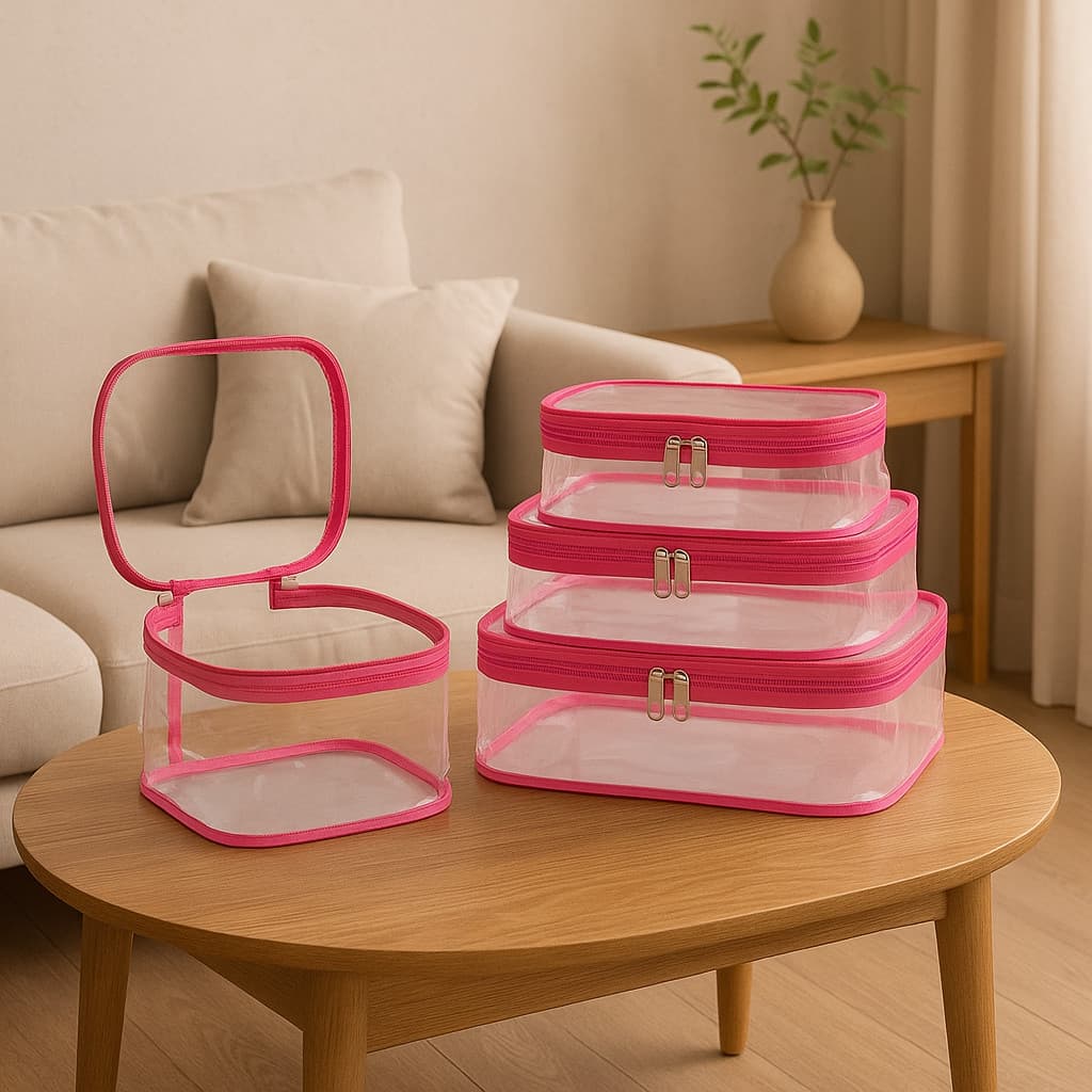 Necessaire Transparente Cristal – Praticidade, Estilo e Organização em um Só Kit - ENVIO IMEDIATO