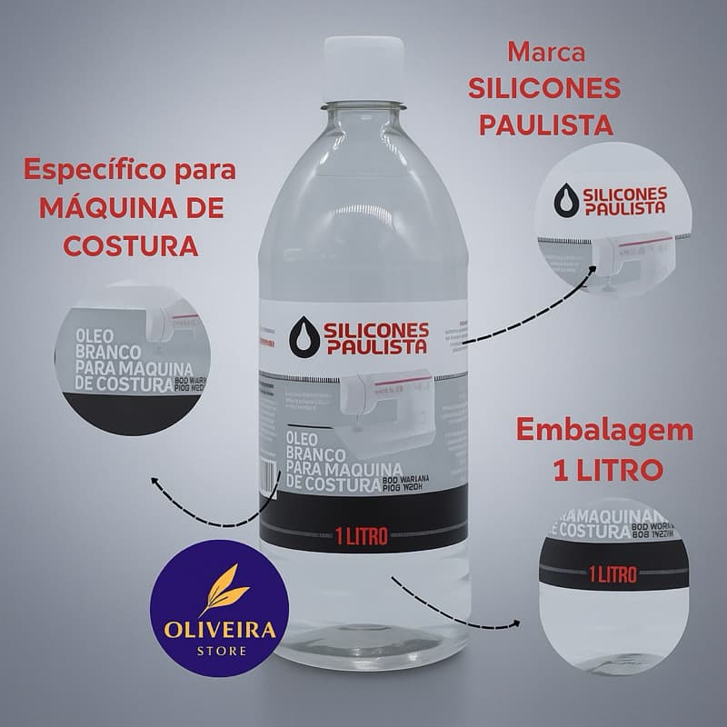 Óleo Branco para Máquina de Costura Doméstica ou Industrial Alto Poder de Lubrificação 1 Litro