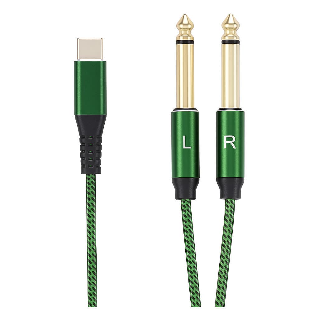 Cabo Auxiliar Áudio Tipo Usb C X 1P10  2p10 Duplo L R Stéreo 1m