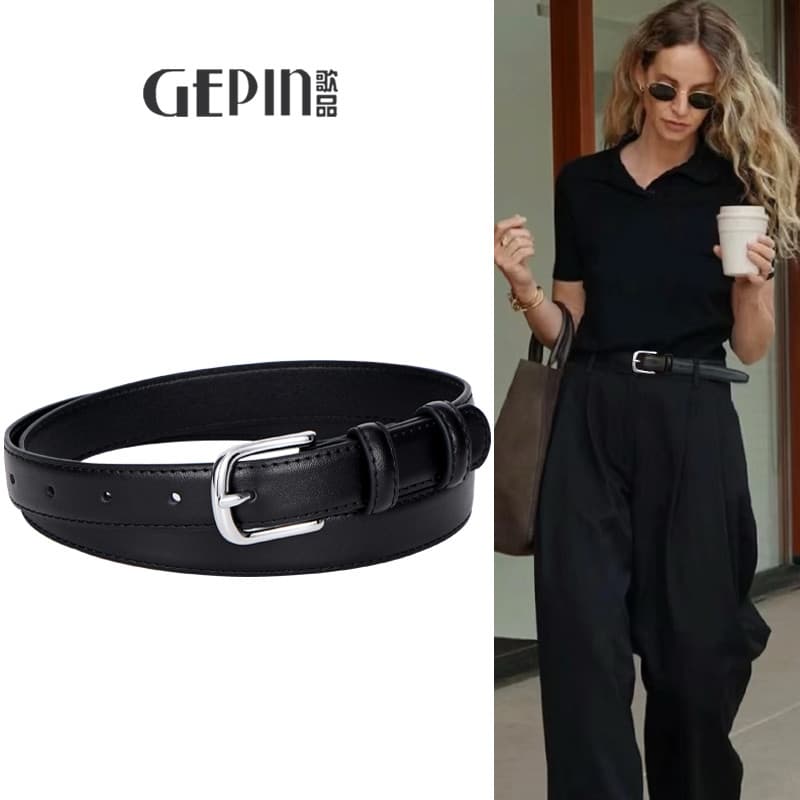Prata pino fivela senhoras cinto de couro genuíno preto decoração com Jeans nicho Design sentir 2026 novo estilo calças
