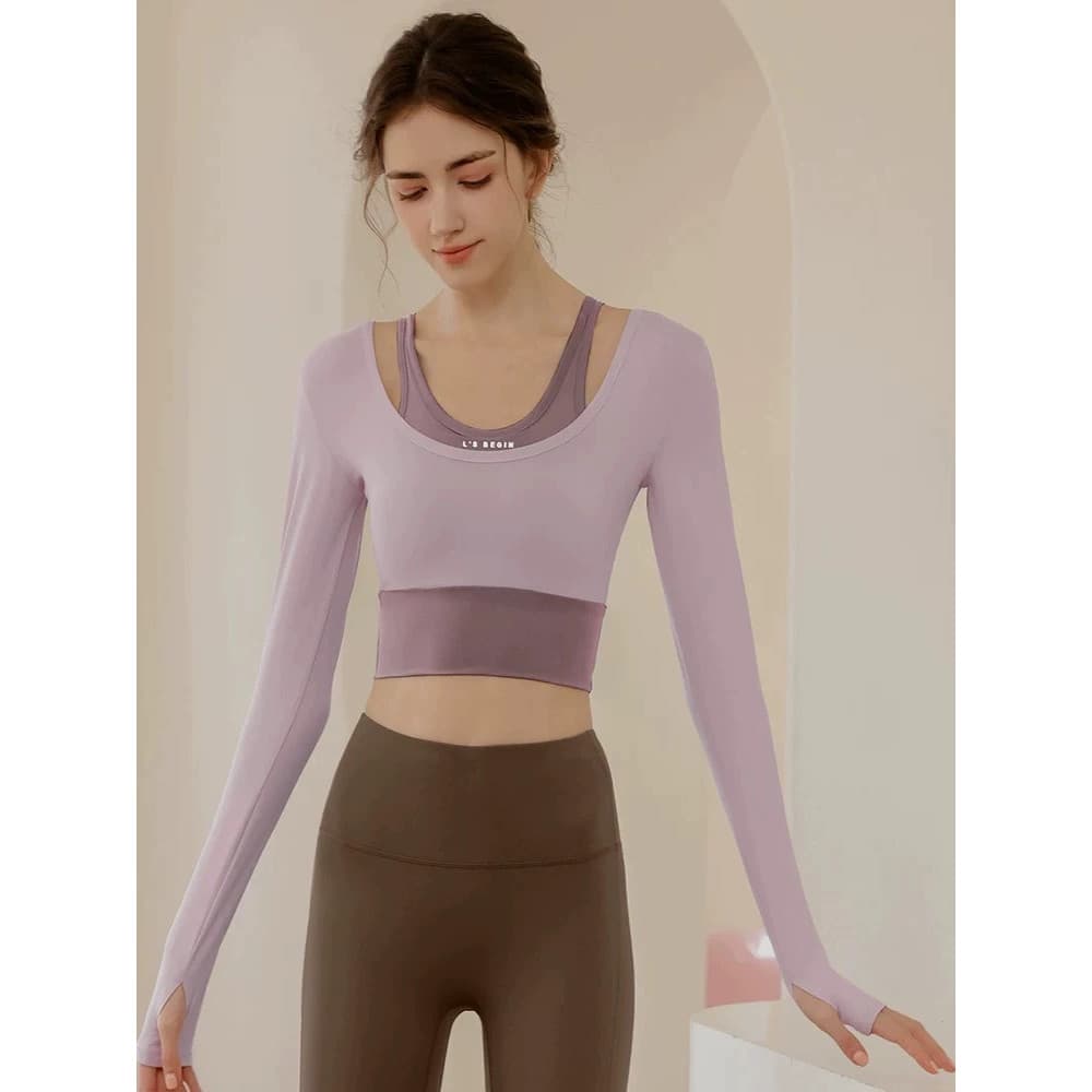 Novo Yoga Wear terno roupa interior esportiva curto fino-ajuste contraste cor falso de duas peças de Fitness ao ar livre