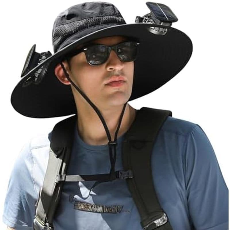 Chapéu De Sol De Aba Larga Para Exterior Com 2 Ventiladores Solares Balde Homens E Mulheres UPF 50 + Pesca Em & amp ; Pr