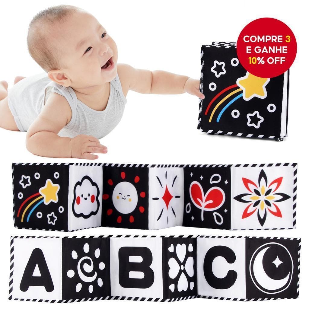 Livro Sensorial De Pano Macio Para Bebês Preto E Branco De Alto Contraste Brinquedos Tempo De Barriga Presente