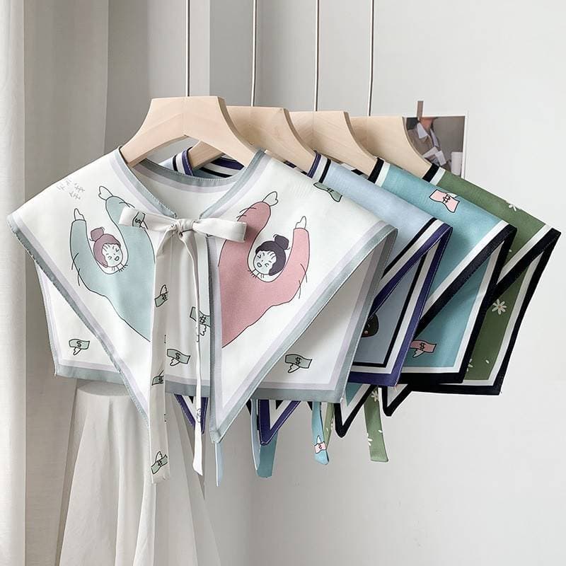 Colar falso xale verão decoração exterior feminino estilo fino All-Match impresso pequeno lenço de seda com camisa moda