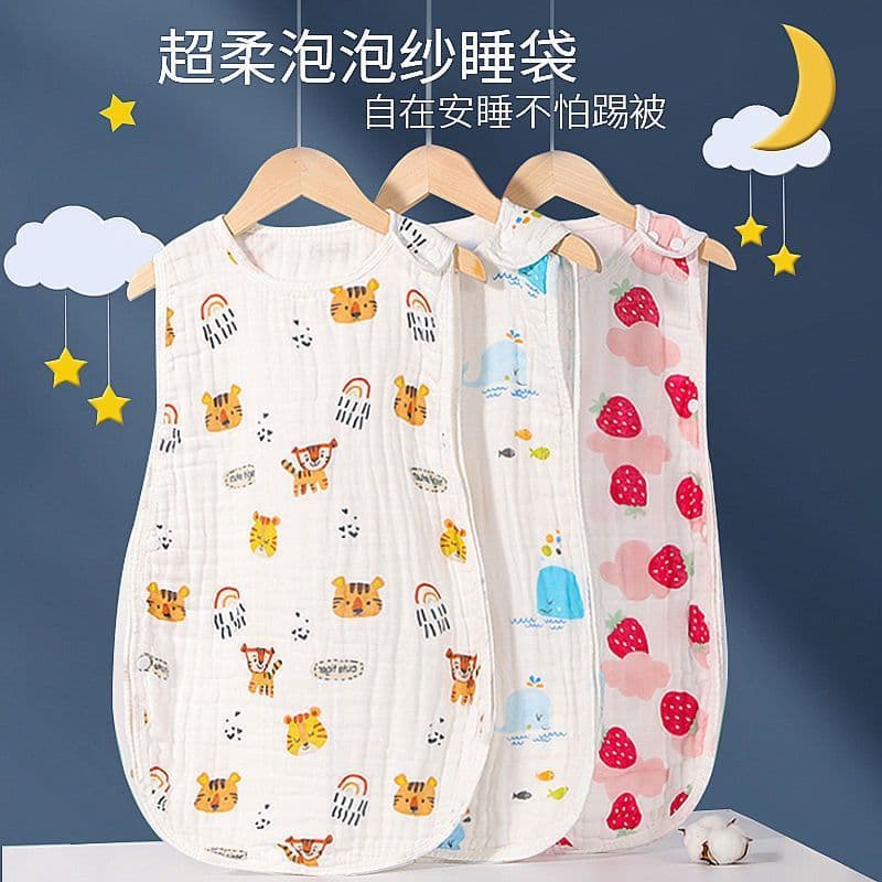 Bebê saco de dormir verão estilo fino bebê puro algodão gaze sem mangas colete dormir antiderrapante crianças anti-ponta