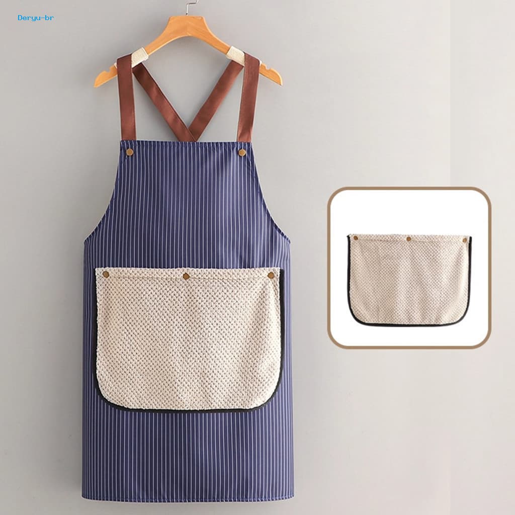Oil-proof Apron Coral Velvet Hand Towel Waterproof Detachable Kitchen with Cross-back Straps Thickened Fabric Adjustable