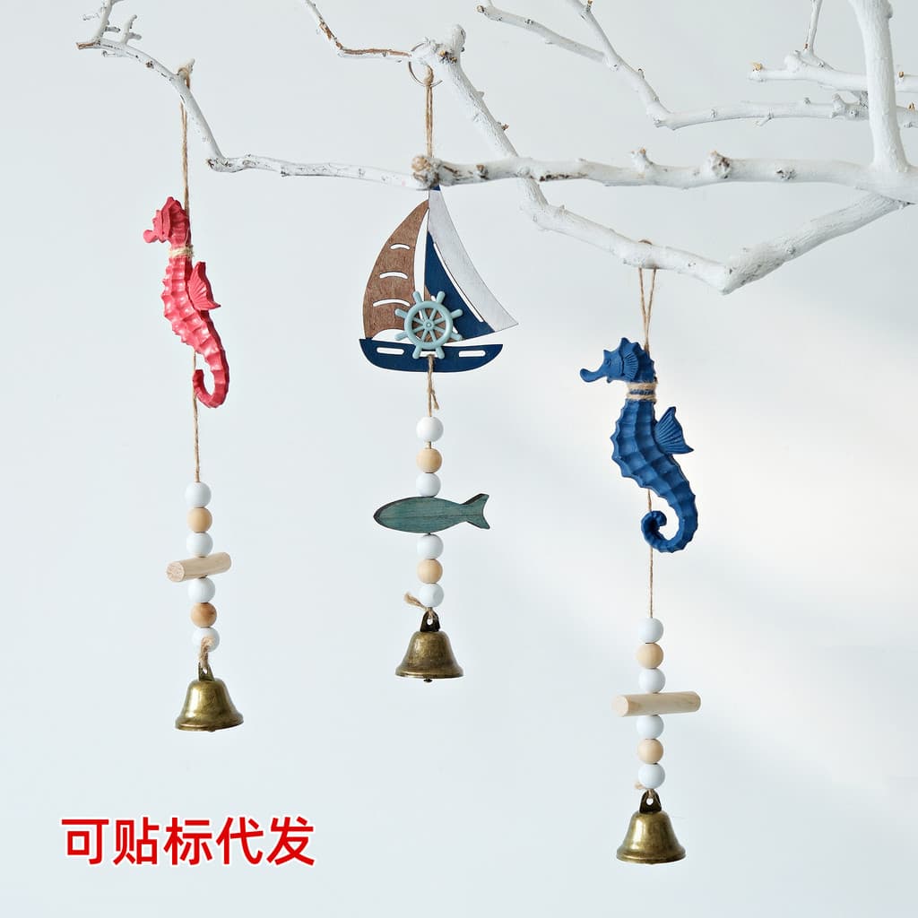 [Estoque pronto] Criativo mediterrâneo de madeira vela carrilhão de vento cavalo marinho carrilhão de vento vela sino pi