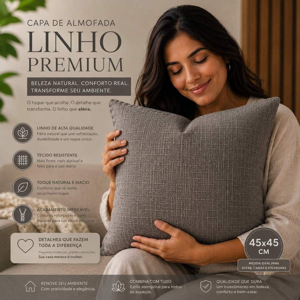 Capas para almofadas em linho premium de alta qualidade com 45cm x 45cm texturizada