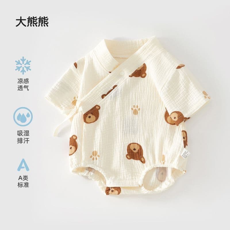 Roupas infantis de verão, pijama desossado de gaze de camada dupla, macacão triangular, meninos, meninas, verão, fino, a
