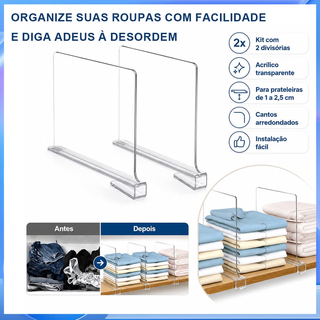Separador de prateleira acrílica transparente removível, guarda-roupa, roupas, artigos diversos, divisória grátis, Rack