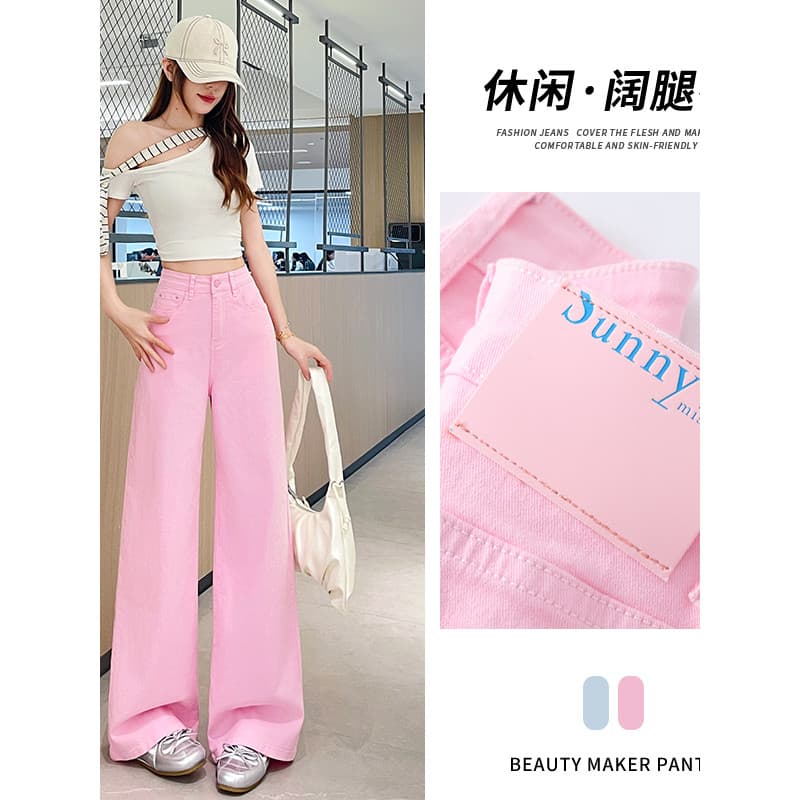 Rosa pequeno tornozelo-perna Jeans de perna larga feminino verão estilo fino dopamina moda na moda redução de idade em l