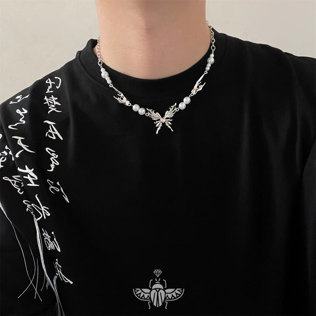 Borboleta Pérola Retalhos Colar Masculino Feminino Legal Clavícula Corrente hip-hop Nicho design Acessórios