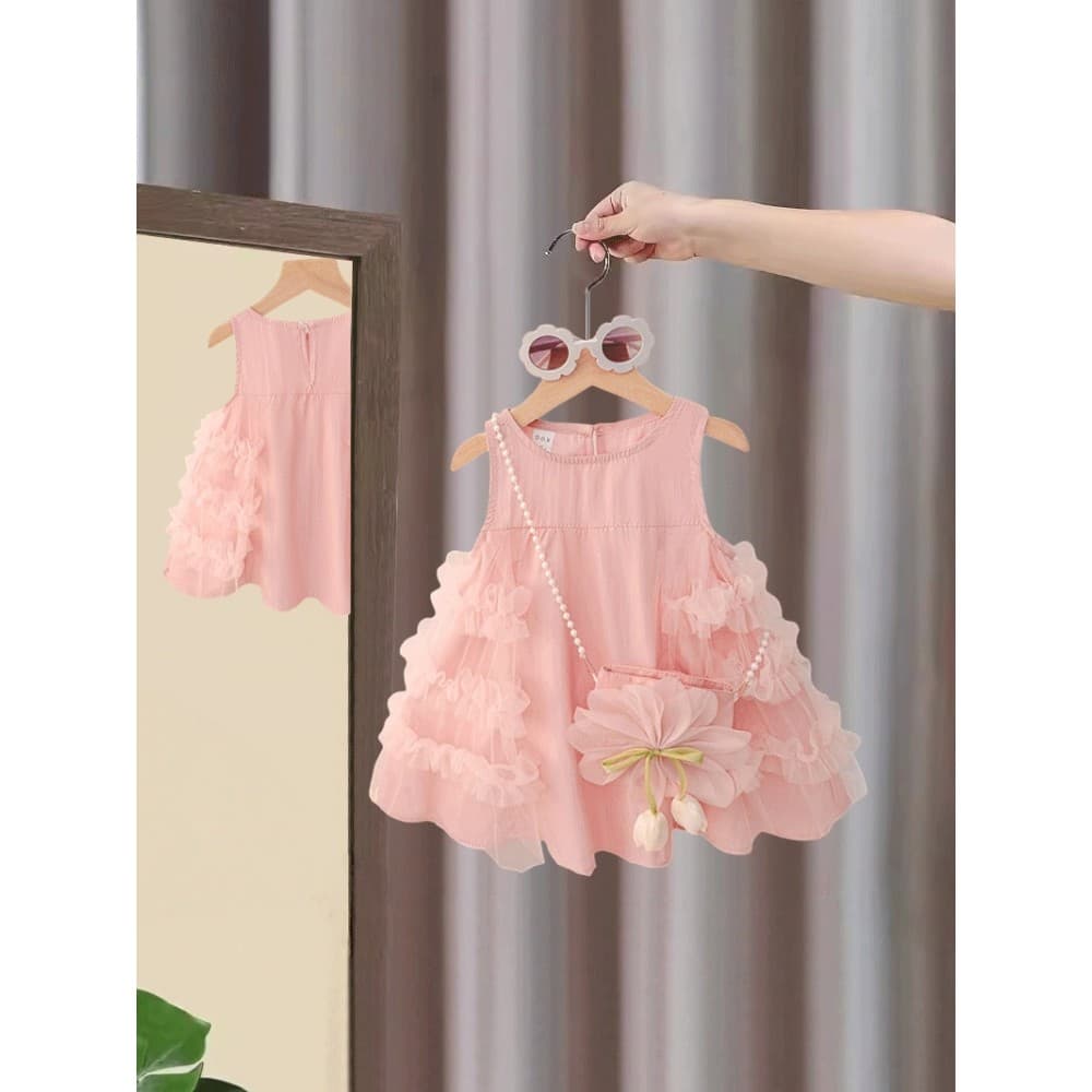 Meninas vestido de verão 2026 novo estilo menina lindo vestido de princesa verão vestido infantil lindo vestido colete