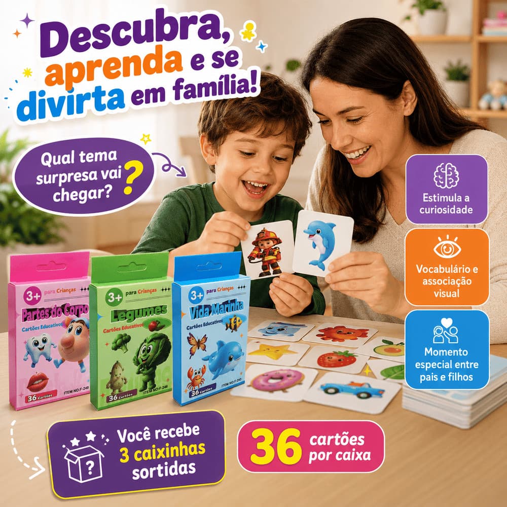108 Cards Kit Educativo 3 Caixinhas Sortidas + Brinquedo