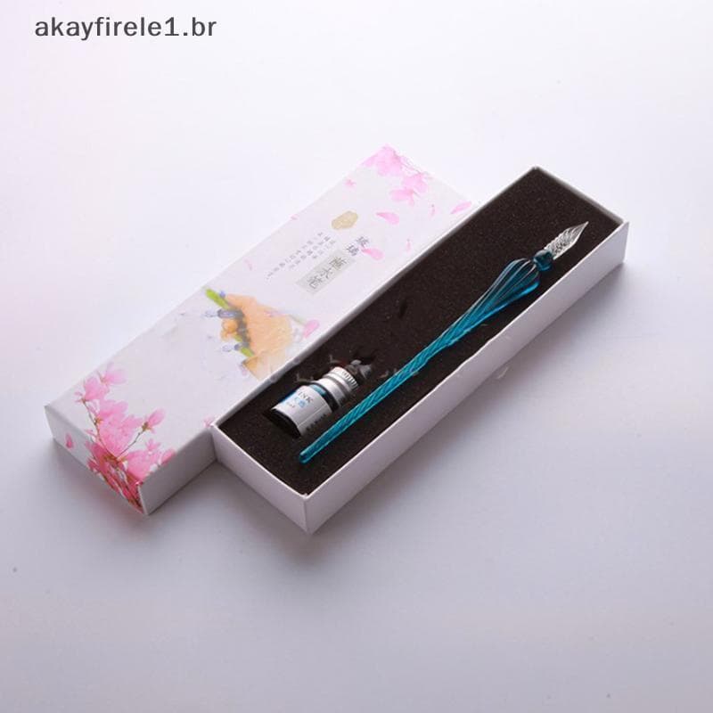 akayfirele1 1 Peça Vintage Artesanal De Vidro Dip Assinatura Tinta Caneta Tinteiro Ferramenta De Escrita Escritórios