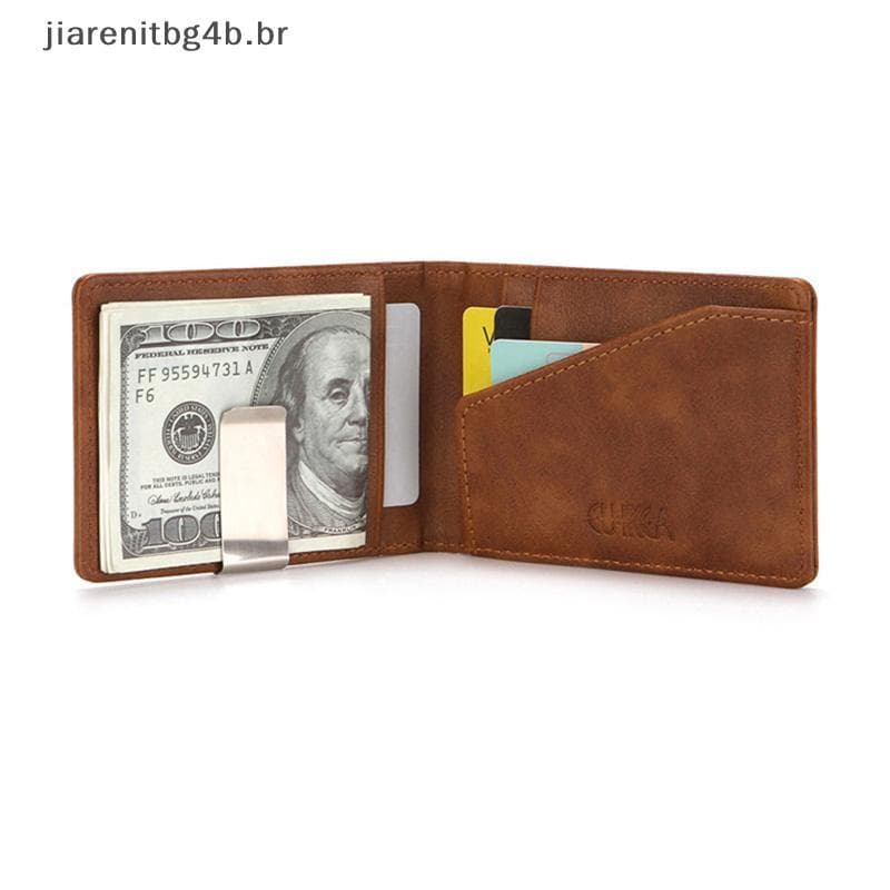 JIARN Moda Masculina PU Couro Bifold Money Clips Multi Funcional Metal Fino Braçadeira Carteira Porta Cartão .
