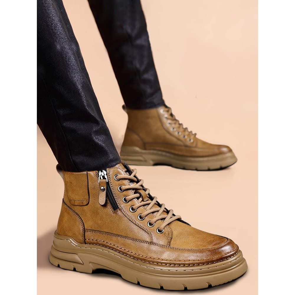 Botas Martin de inverno masculinas 2025 novo estilo forro de lã britânico na moda botas de cano médio sapatos masculinos