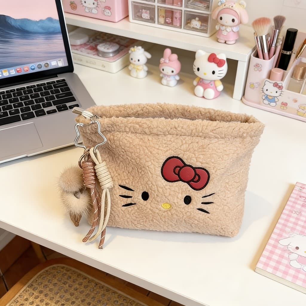 Bolsa de Maquiagem de Pelúcia em Forma de Cordeiro, Adequada para Viagens, Grande Capacidade, Bonita, Presente para Uso
