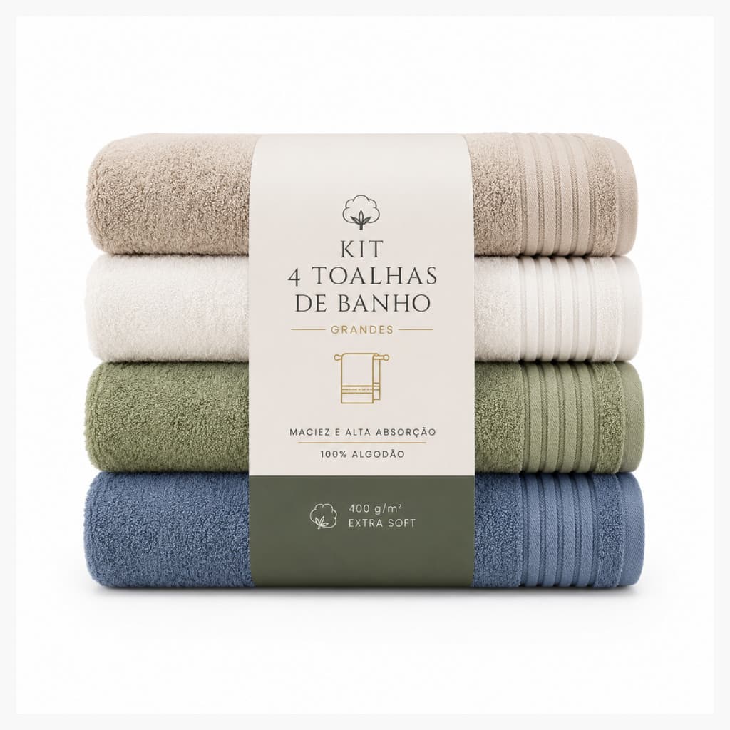 Kit 4 Toalhas de Banho Grandes e Macias, Algodão Confortável, Qualidade Premium