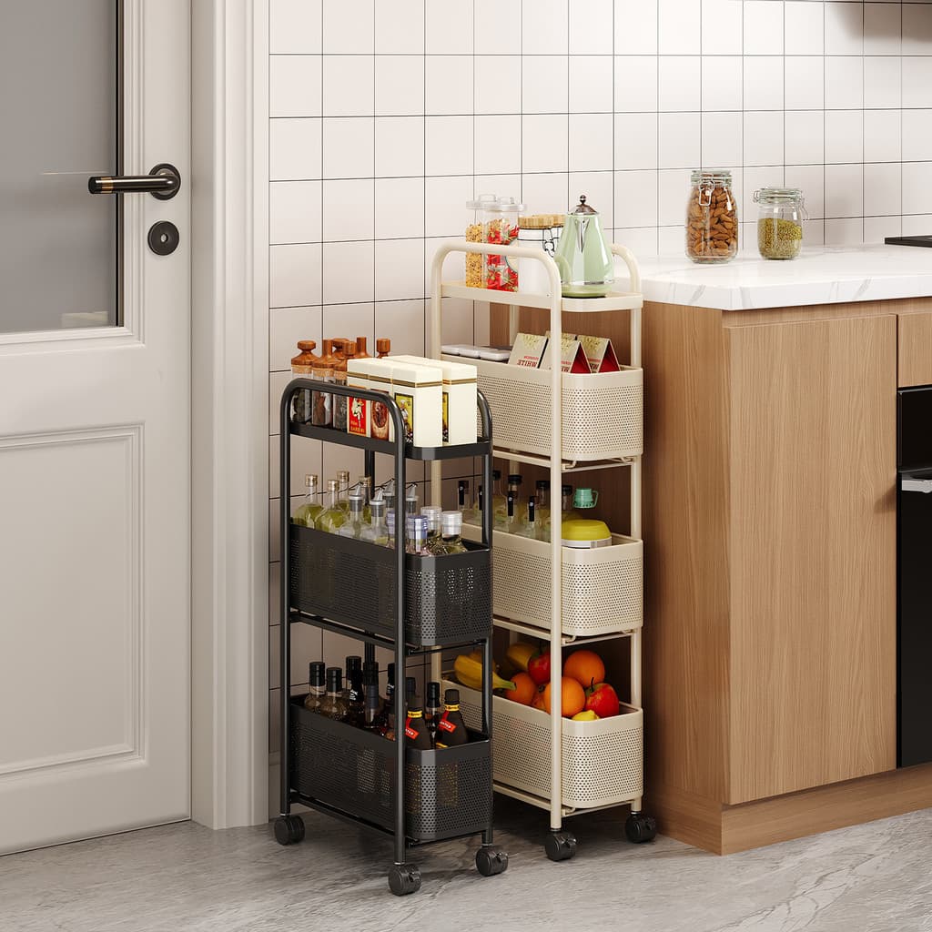 Prateleira de cozinha chão Multi-camada lacuna doméstica estreita face geladeira lado gap carrinho Pullable Rack de arma