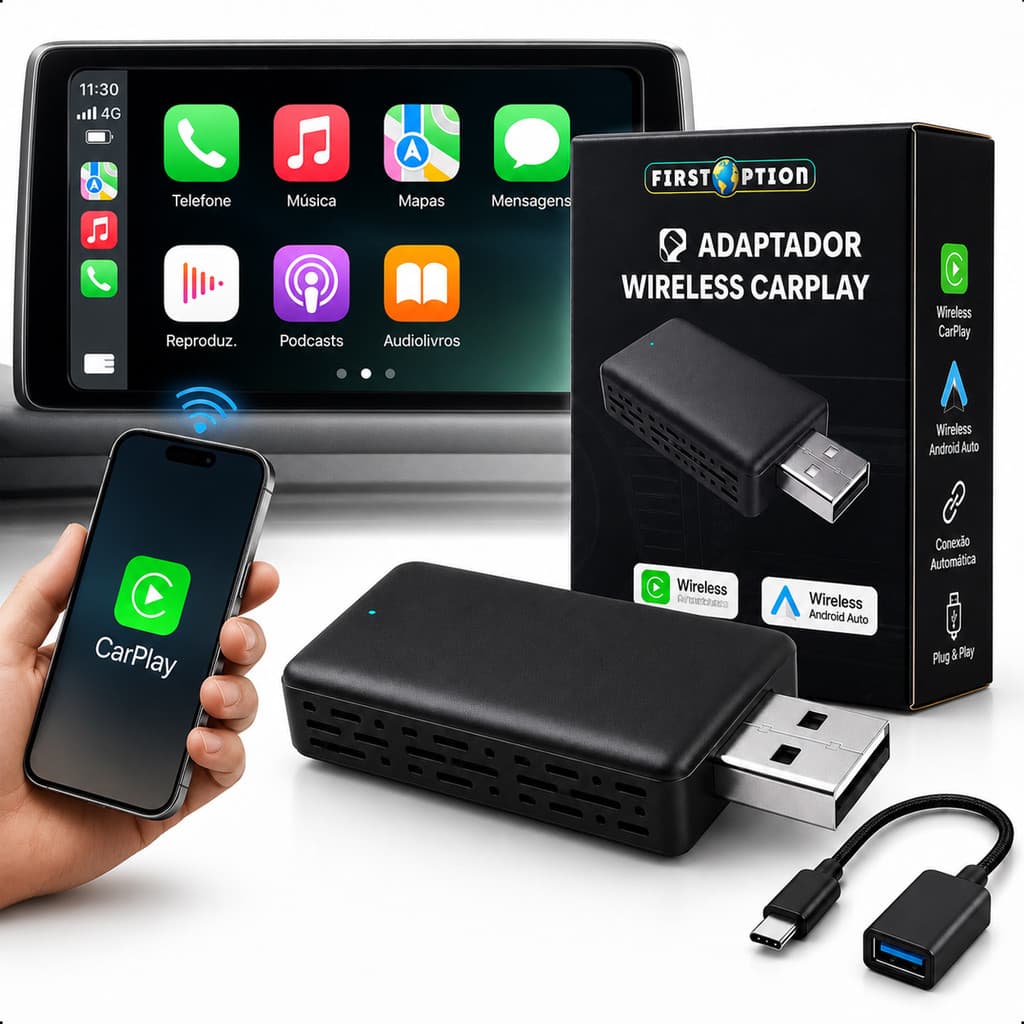 Adaptador Carplay Sem Fio Android Auto 2 Em 1 USB/USB-C Para Multimídia Original Do Carro Sem Cabo